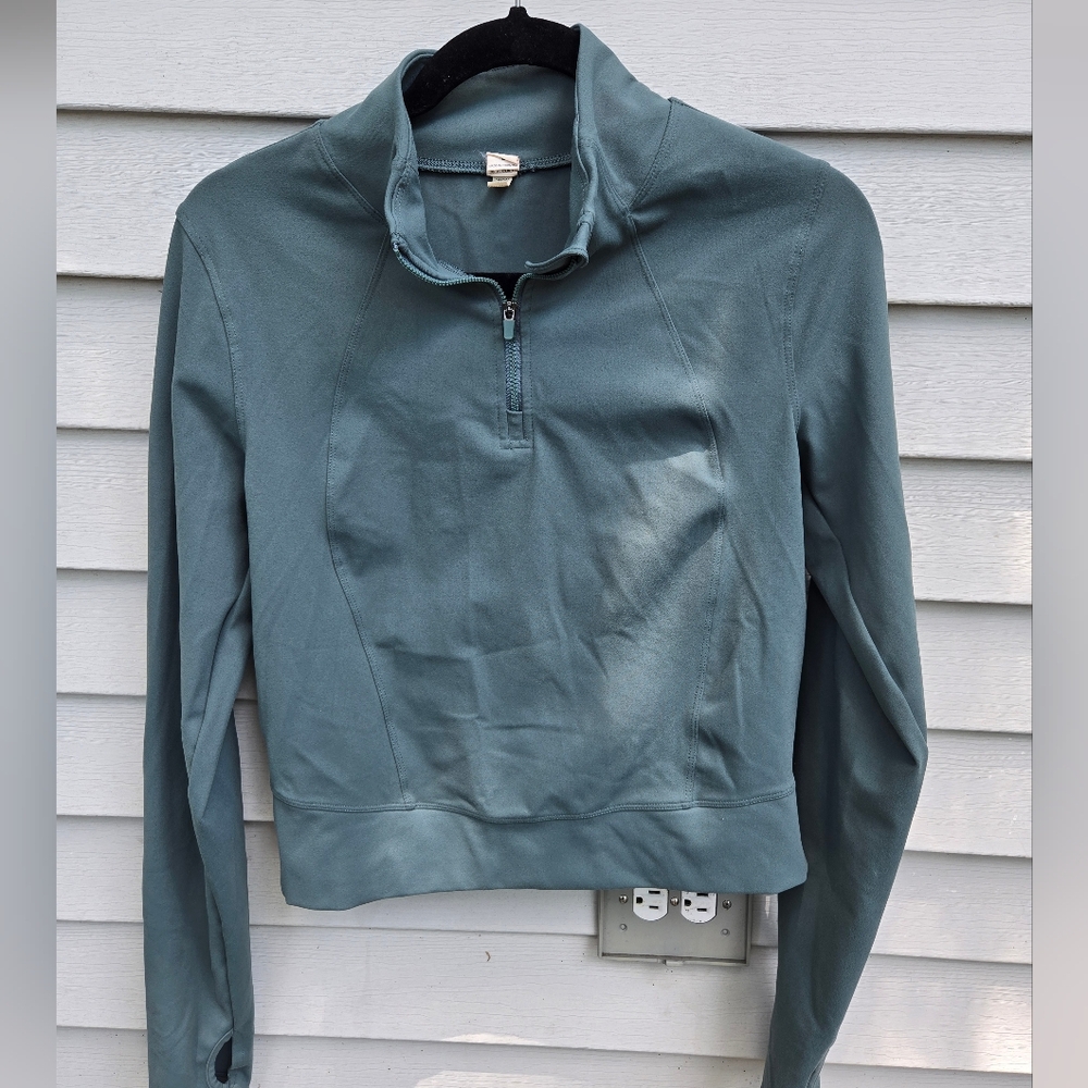 90 Degree By Reflex Teal Quarter-Zip Sweatshirt Sz Large Green Color